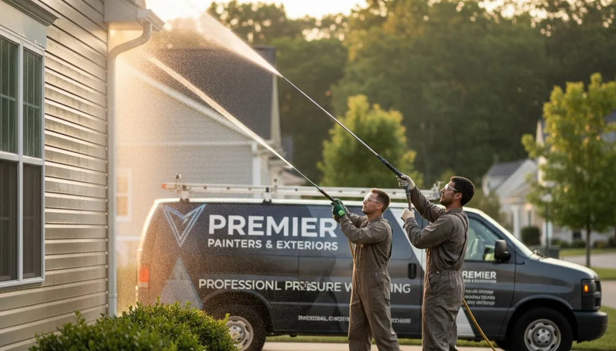 Jacksonville, FL pressure washing crew cleaning vinyl siding to remove mold and mildew